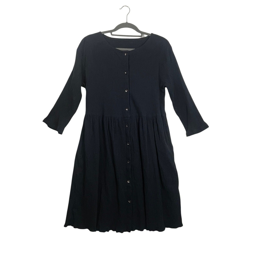 Gudrun Sjoden XS Dark Slate Blue Organic Cotton Linen Lagenlook Dress Pockets